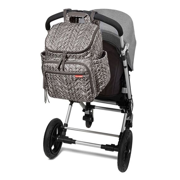 Skip Hop Forma Backpack Diaper Bag – Grey Feather Print Quilted Nylon - Picture 2 of 11